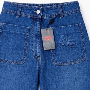 Etro Pegaso Wide Leg Jeans Italian Denim Blue Size 30 NWT